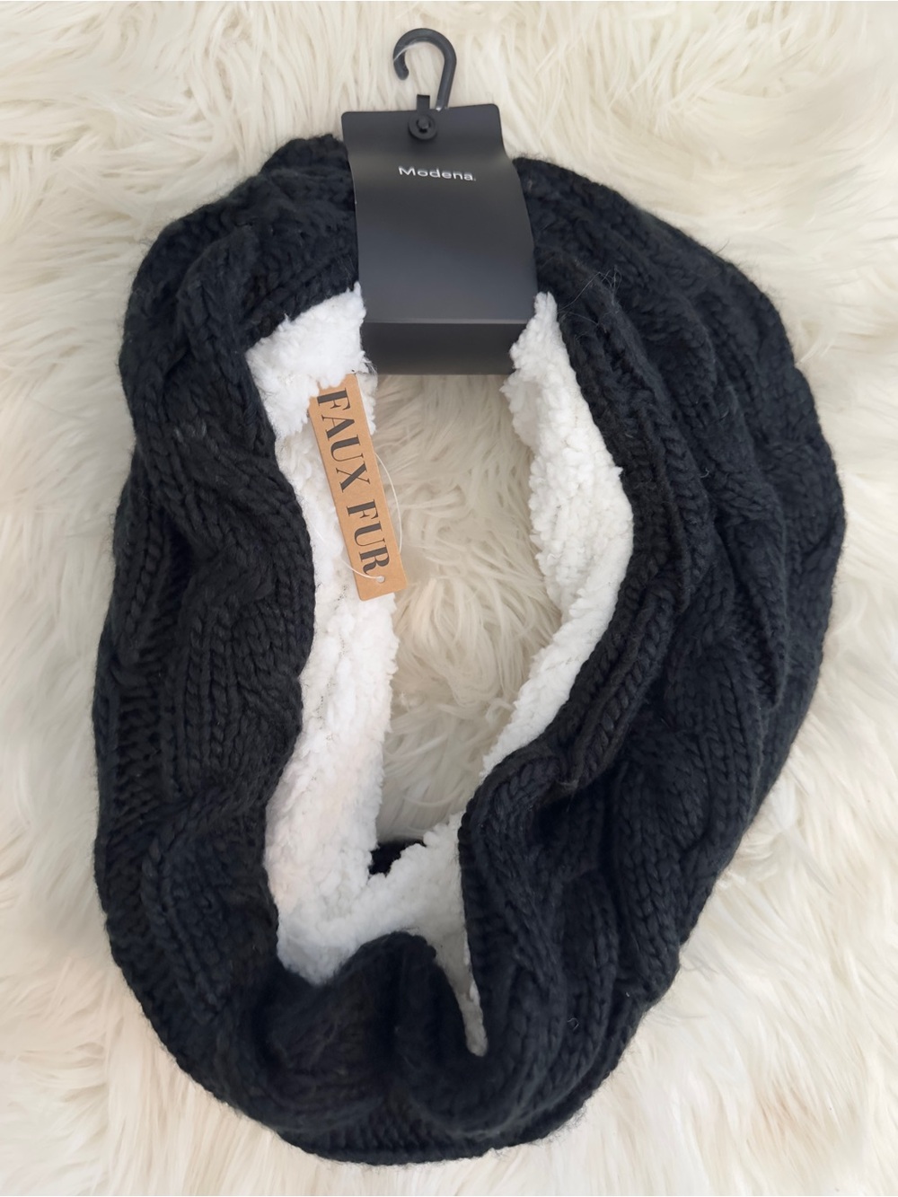 Black and White Fluffy Faux Fur Infinity Scarf NEW!